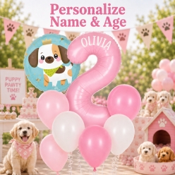 *Dog Party Pink PERSONALIZED Name & Age Balloon Bouquet